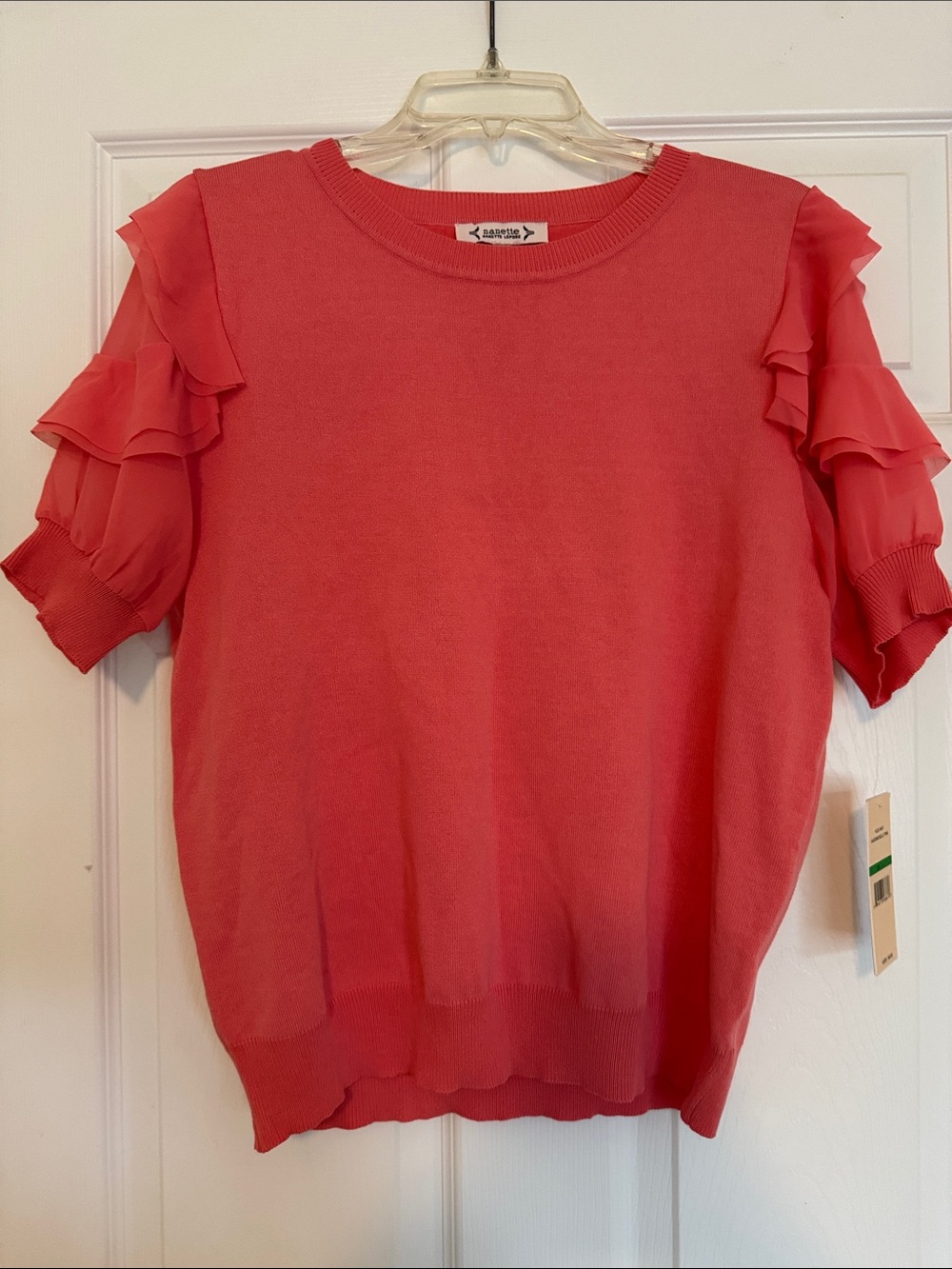 Ruffled Short-Sleeve Knit Top - Coral Summer Party Office Girly